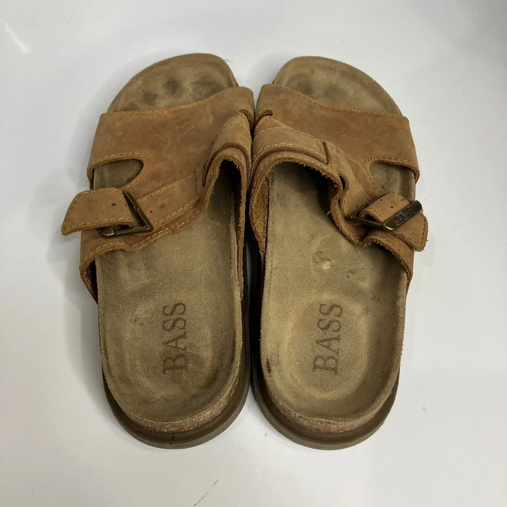 Bass tan leather slides cork Footbed men's size‎ 12 cottagecore trendy casual